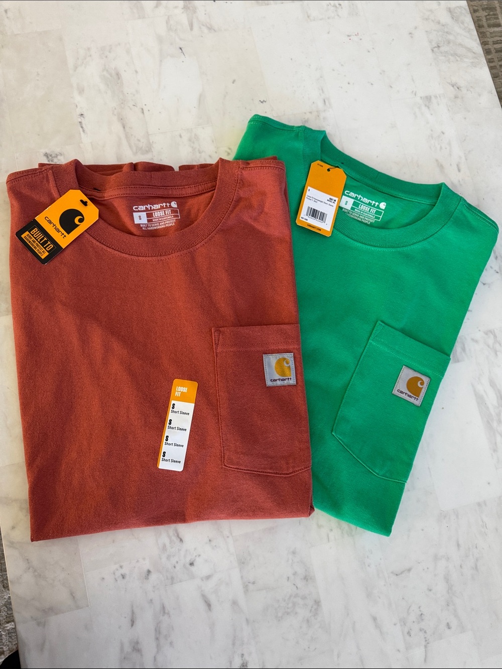 Carhartt Men  Short Sleeve Pocket  Tees - Rust & Green 2 pcs